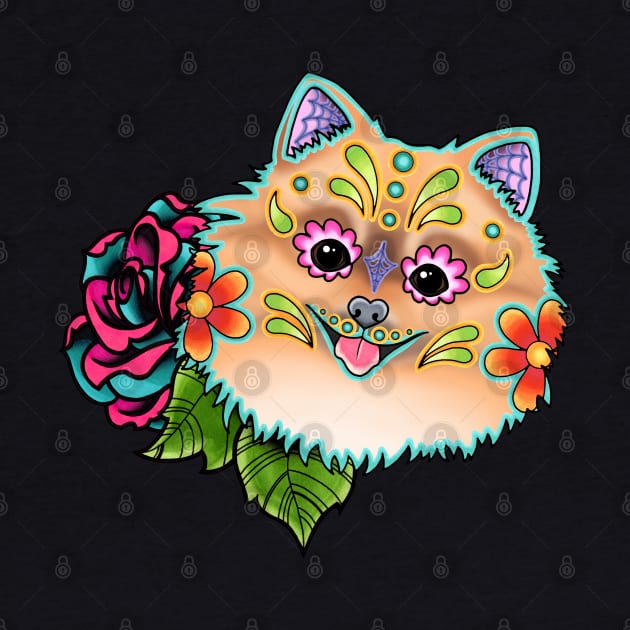 Pomeranian - Day of the Dead Sugar Skull Dog by prettyinink